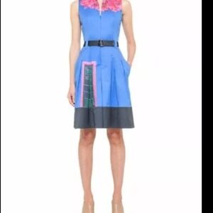 NWT Akris Casa Azul Pleated Floral Midi Dress Size 8